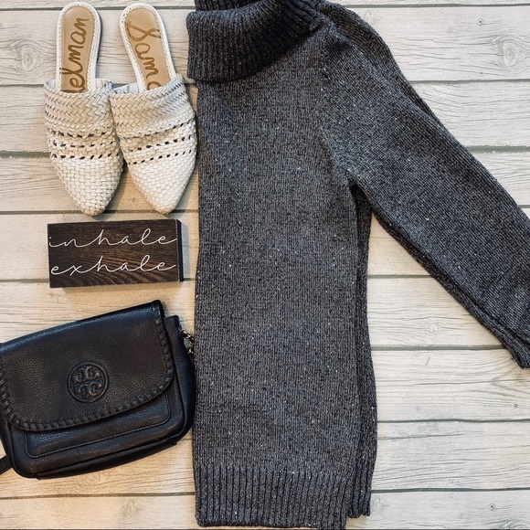 Charcoal Cowl-Neck Marled Metallic Knit Sweater - Picture 2 of 4